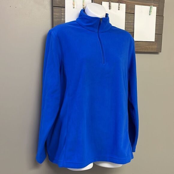 Land’s End Royal Blue 1/4 Zip Long Sleeve Mock Neck Fleece Pullover-Lrg/P 14-16 - Picture 3 of 16